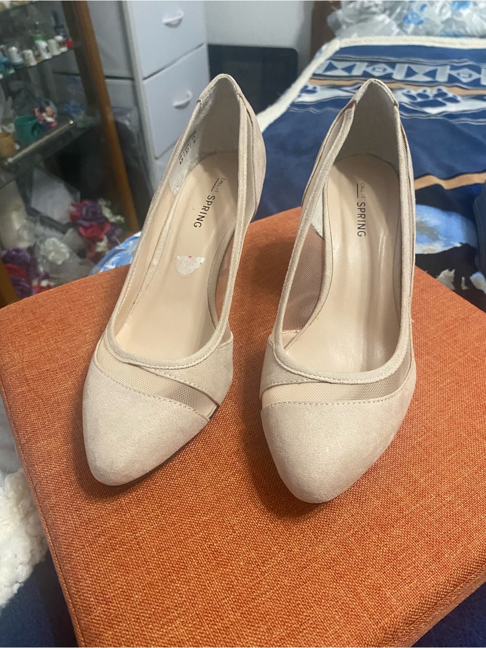 Call It Spring Beige Pointed Toe Mesh-Inset Pumps - Picture 2 of 7